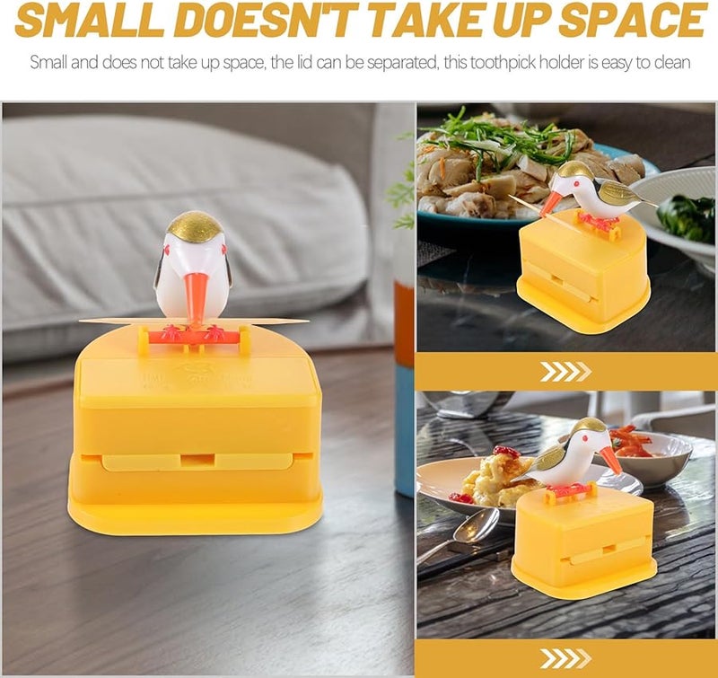 Automatic Toothpick Dispenser Cartoon Bird Design Yellow Base White Top Kitchen Dining - Image 5